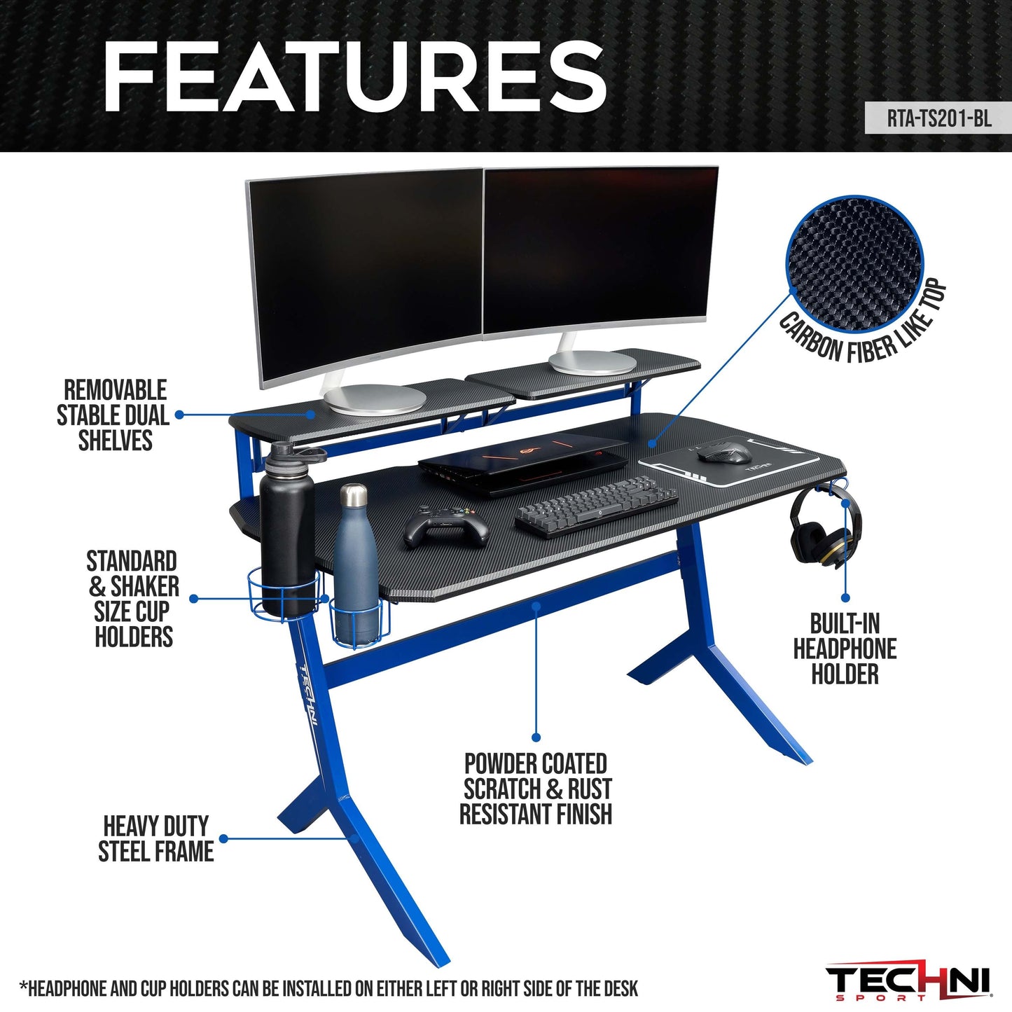 Techni Sport Blue Stryker Gaming Desk, Blue