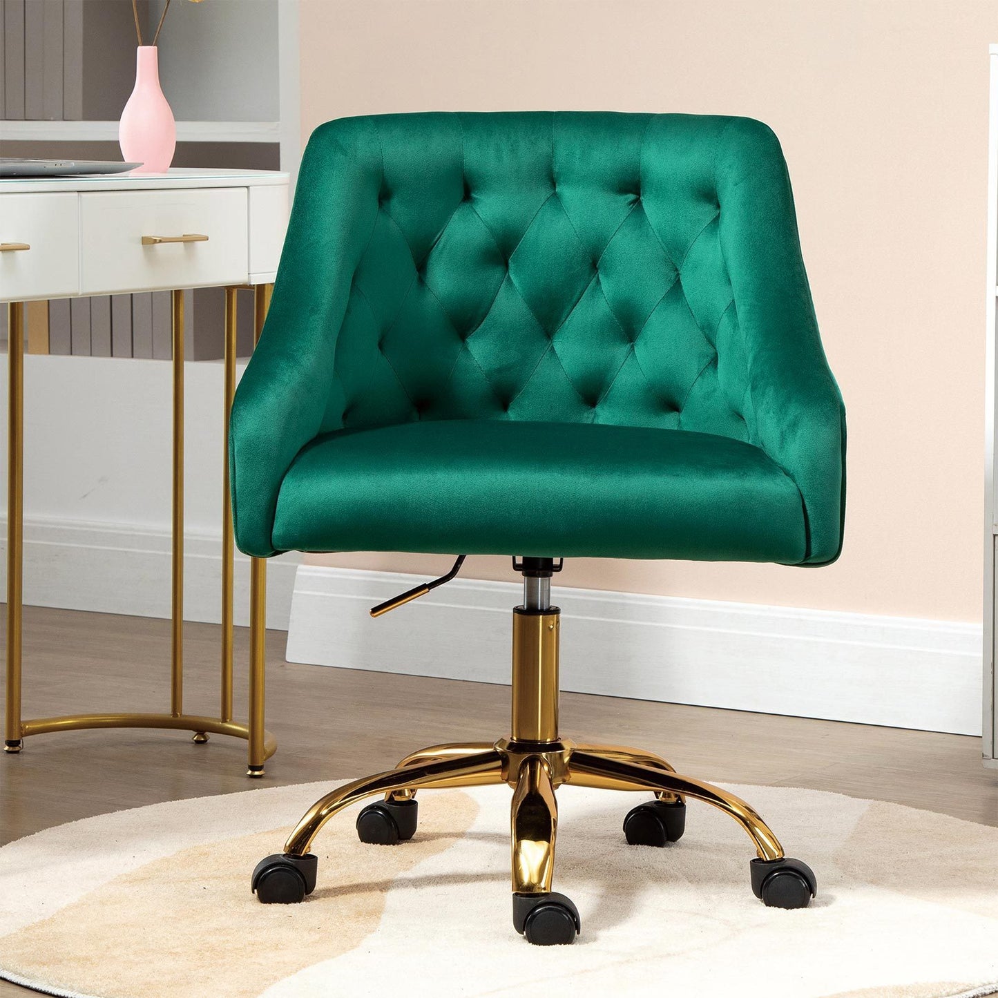 Modern Home Office Chair, Velvet Swivel Armchair, Velvet Office Chair with Soft Seat