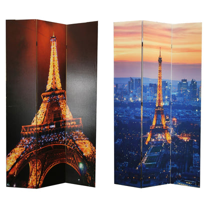 71 Inch 3 Panel Room Divider, EIFFEL TOWER Digital Print, Multicolor
