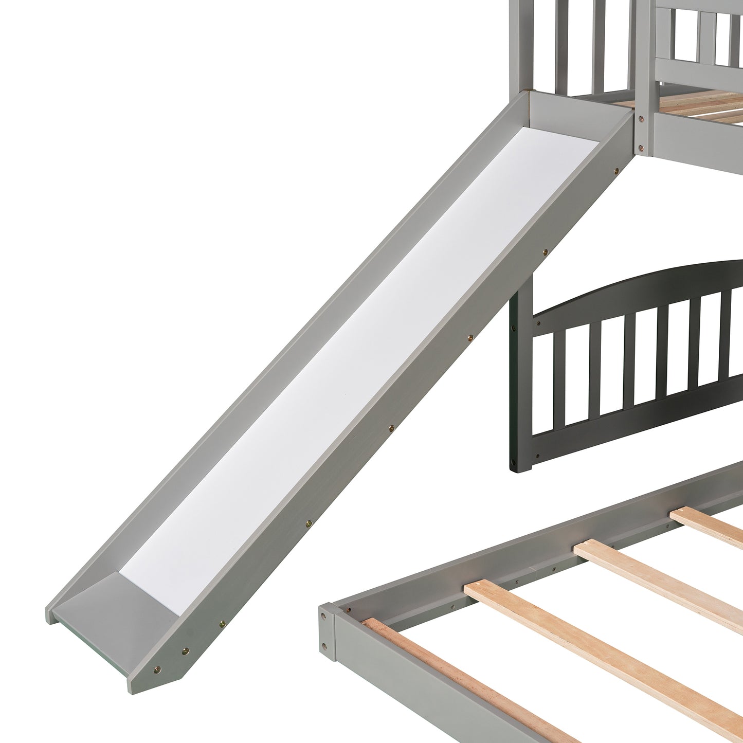 Twin Over Twin Bunk Bed with Slide, House Bed with Slide, Gray(OLD SKU: LP000214AAE)