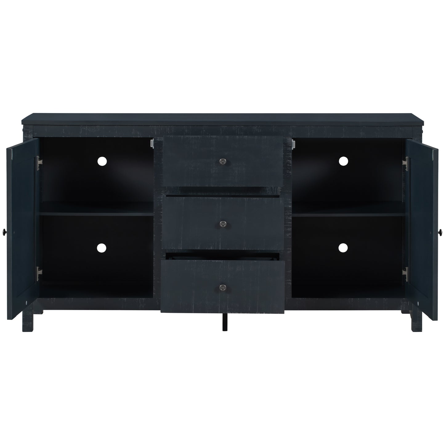 TREXM Retro Solid Wood Buffet Cabinet with 2 Storage Cabinets, Adjustable Shelves and 3 Drawers for Living Room (Antique Black)