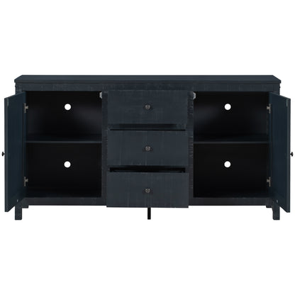 TREXM Retro Solid Wood Buffet Cabinet with 2 Storage Cabinets, Adjustable Shelves and 3 Drawers for Living Room (Antique Black)