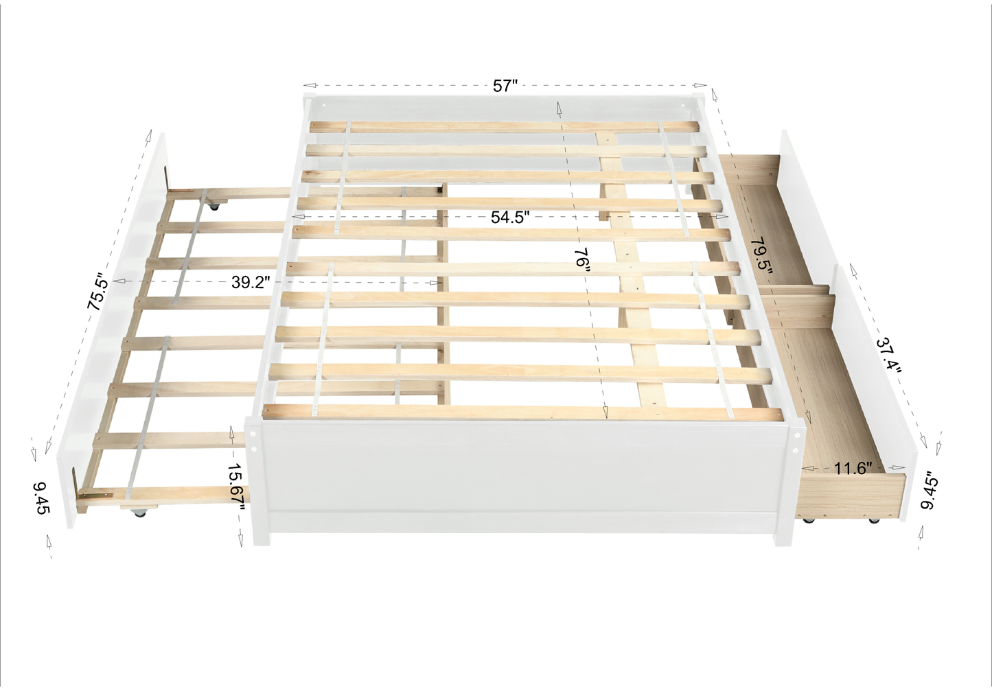 FULL BED WITH TWIN TRUNDLE AND TWO DRAWERS