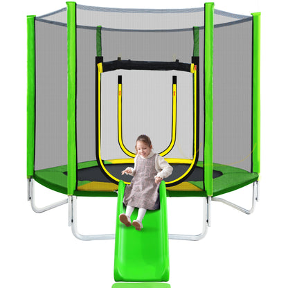 7FT Trampoline for Kids with Safety Enclosure Net, Slide and Ladder, Easy Assembly Round Outdoor Recreational Trampoline