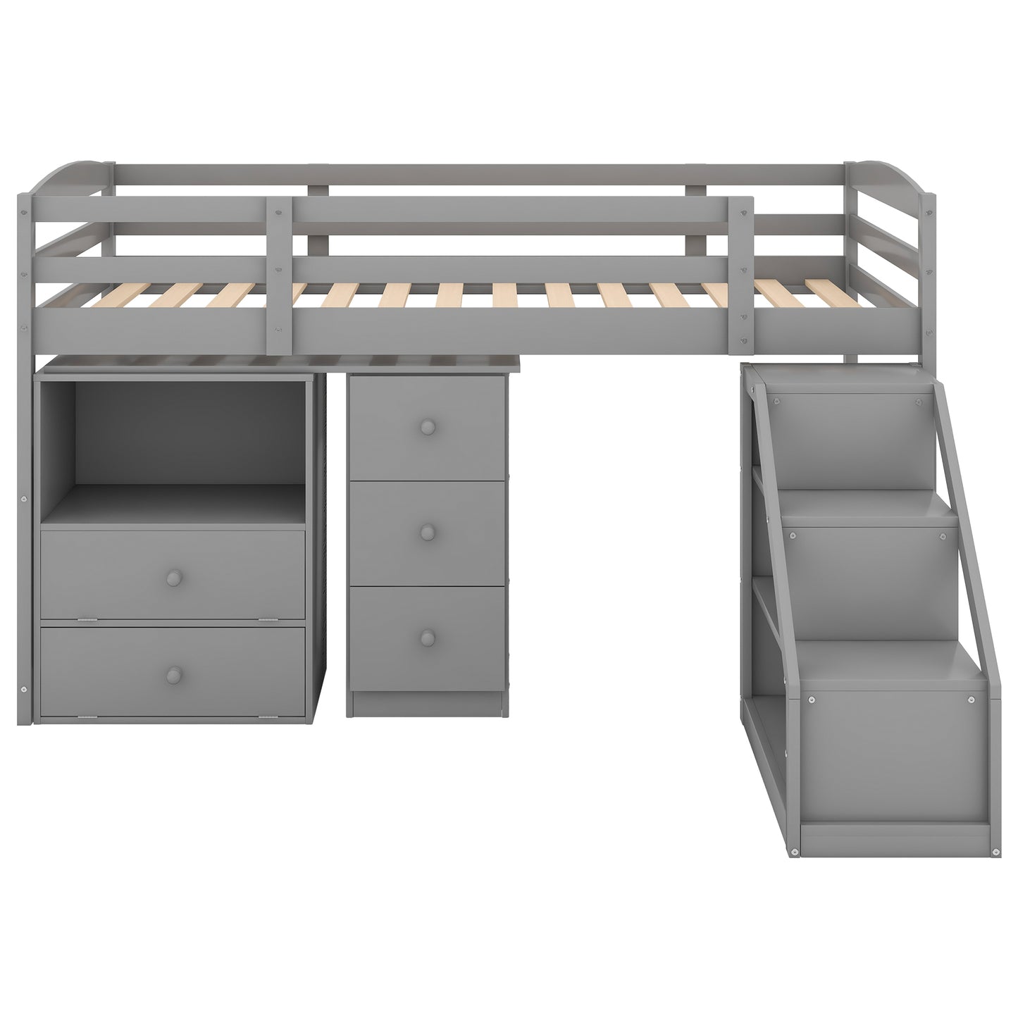 Twin Size Loft Bed with Multifunctional Movable Built-in Desk and and Staircase,Gray(OLD SKU:GX000925AAK)