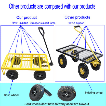 Tools cart Wagon Cart Garden cart trucks make it easier to transport firewood （Yellow colour）