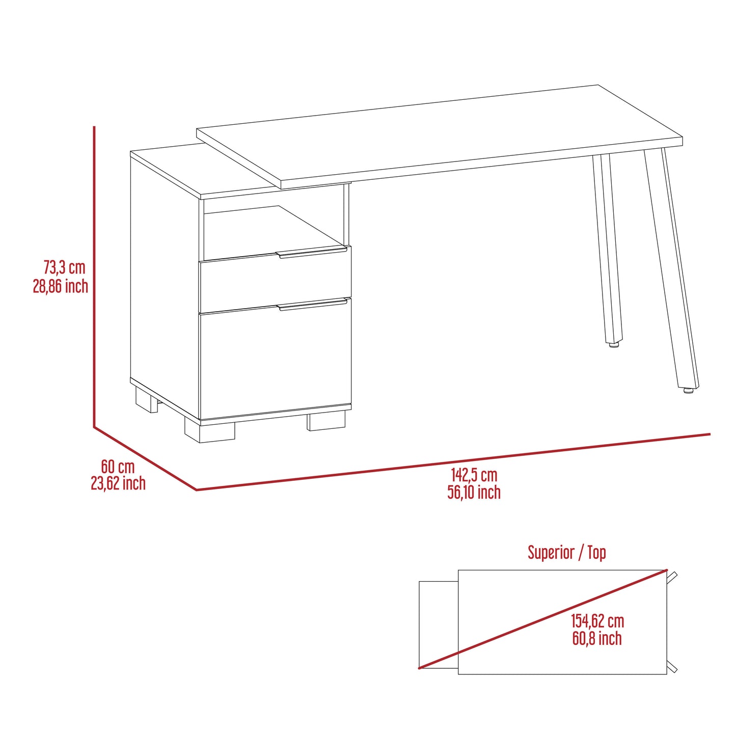 Andover Writing Desk with Built-in Cabinet Mahogany