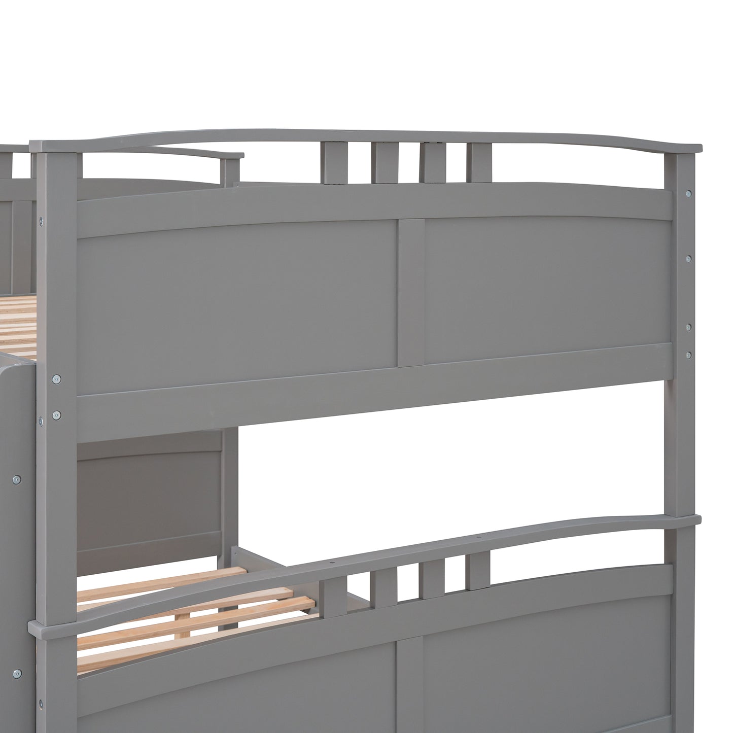 Full-Over-Full Bunk Bed with Twin size Trundle , Separable Bunk Bed for Bedroom - Grey