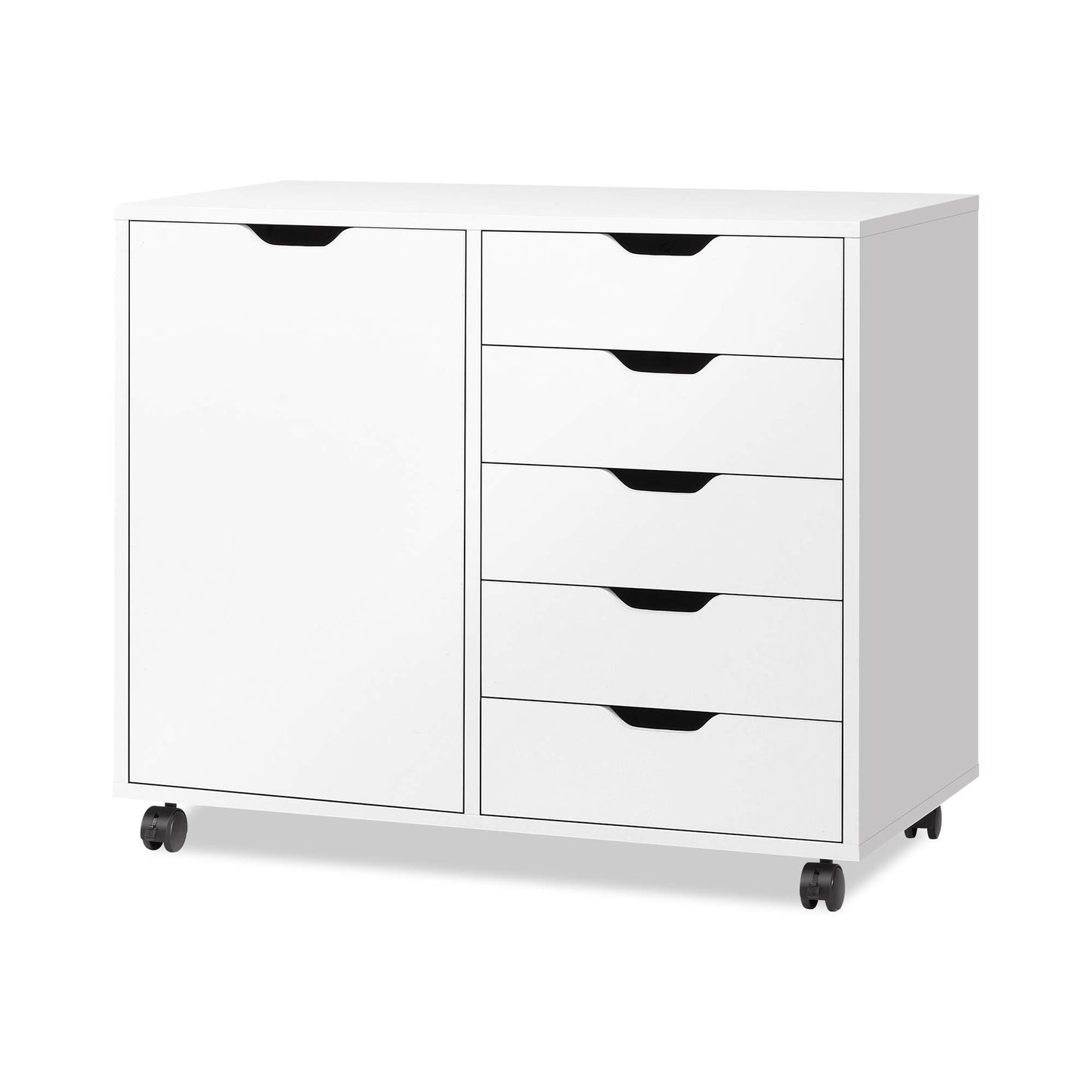 5-Drawer Wood Dresser Chest with Door, Mobile Storage Cabinet, Printer Stand for Home Office