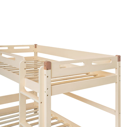 Twin Size Car-Shaped Convertible Bunk Bed, White, Natural+Brown