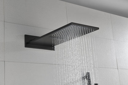 Shower System Square Bathroom Luxury Rain Mixer Shower Combo Set Pressure Balanced Shower System with Shower Head, Hand Shower, Slide Bar, Shower Arm, Hose, and Valve Trim