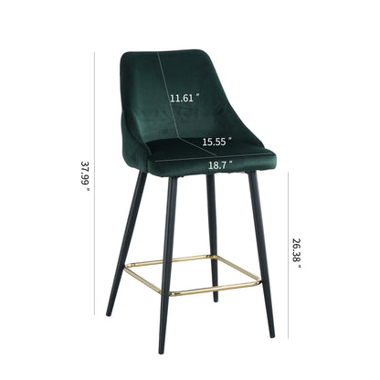 Luxury Modern Green Velvet Upholstered High Bar Stool Chair With Gold Legs(set of 2)