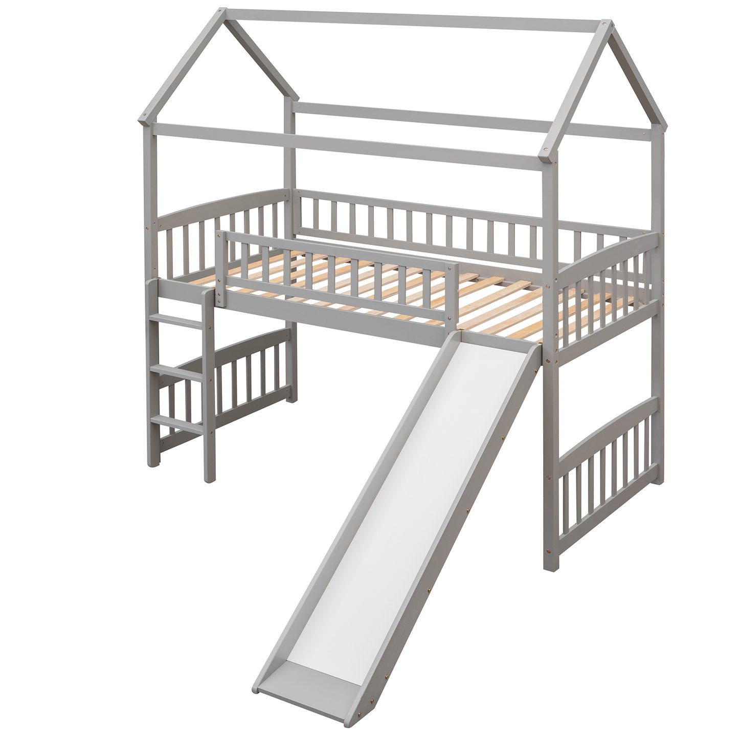 Twin Loft Bed with Slide, House Bed with Slide,White(OLD SKU :LT000212AAE)