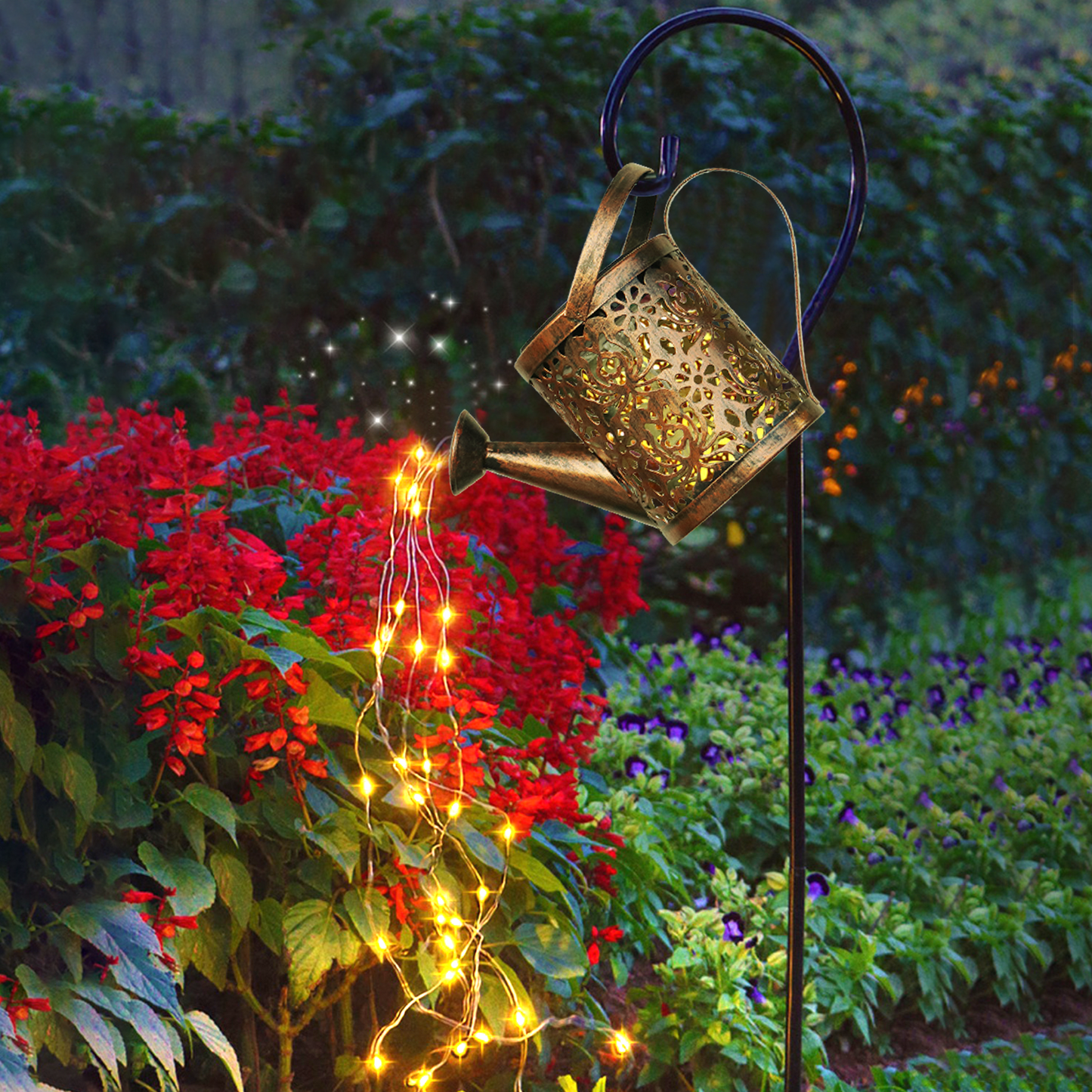 Outdoor Solar Garden Decoration Kettle Light 2 Pack,Warm White 3000K LED Lights, water-proof, Peony Flower