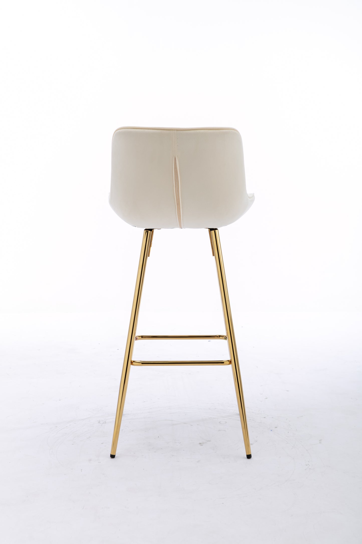 30 inch Set of 2 Bar Stools,with Chrome Footrest Velvet Fabric Counter Stool Golden Leg Simple High Bar Stool,CREAM