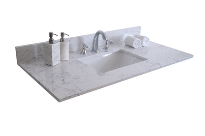 Montary 37"x 22" bathroom stone vanity top Carrara jade engineered marble color with undermount ceramic sink and 3 faucet hole with backsplash