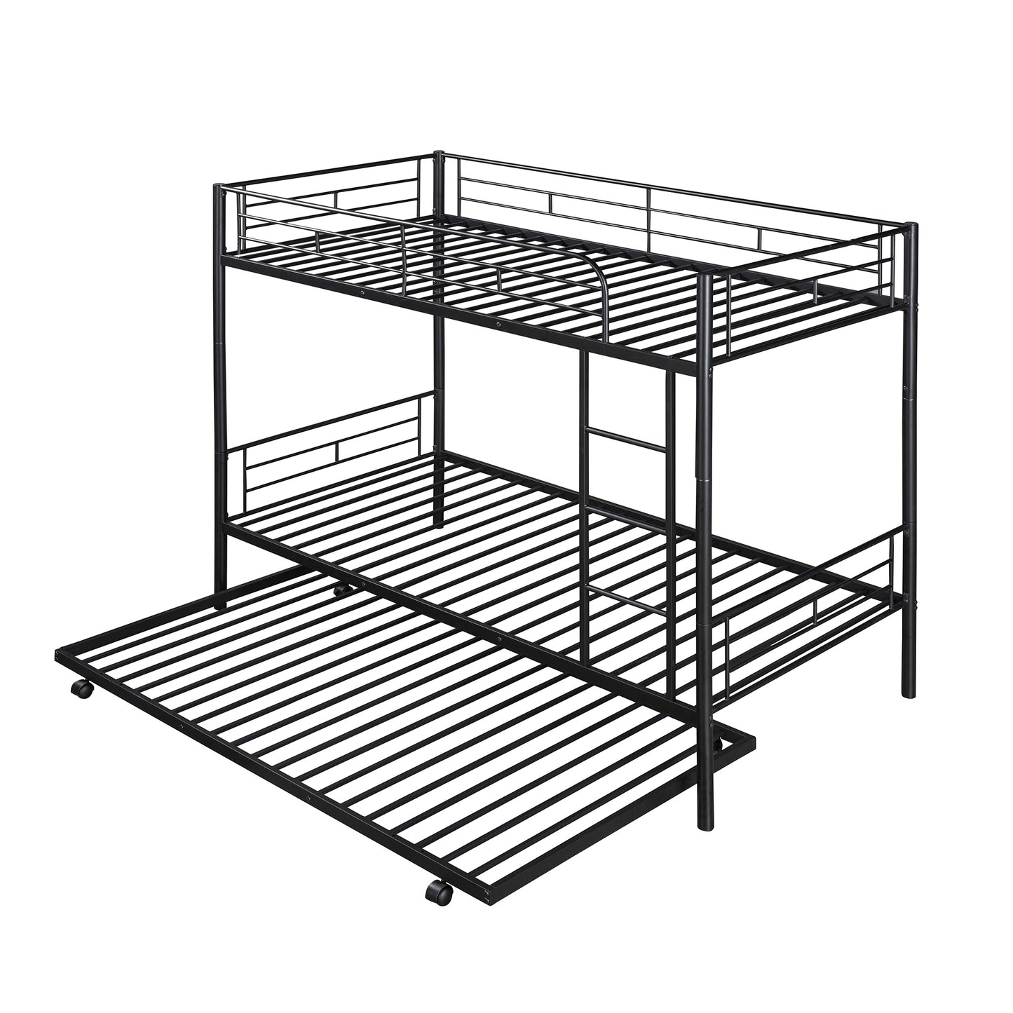 Twin-Over-Twin Metal Bunk Bed With Trundle,Can be Divided into two beds,No Box Spring needed ,Black ( old sku: MF194806AAB )