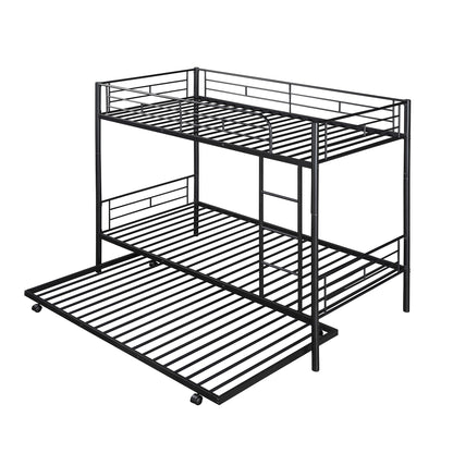 Twin-Over-Twin Metal Bunk Bed With Trundle,Can be Divided into two beds,No Box Spring needed ,Black ( old sku: MF194806AAB )