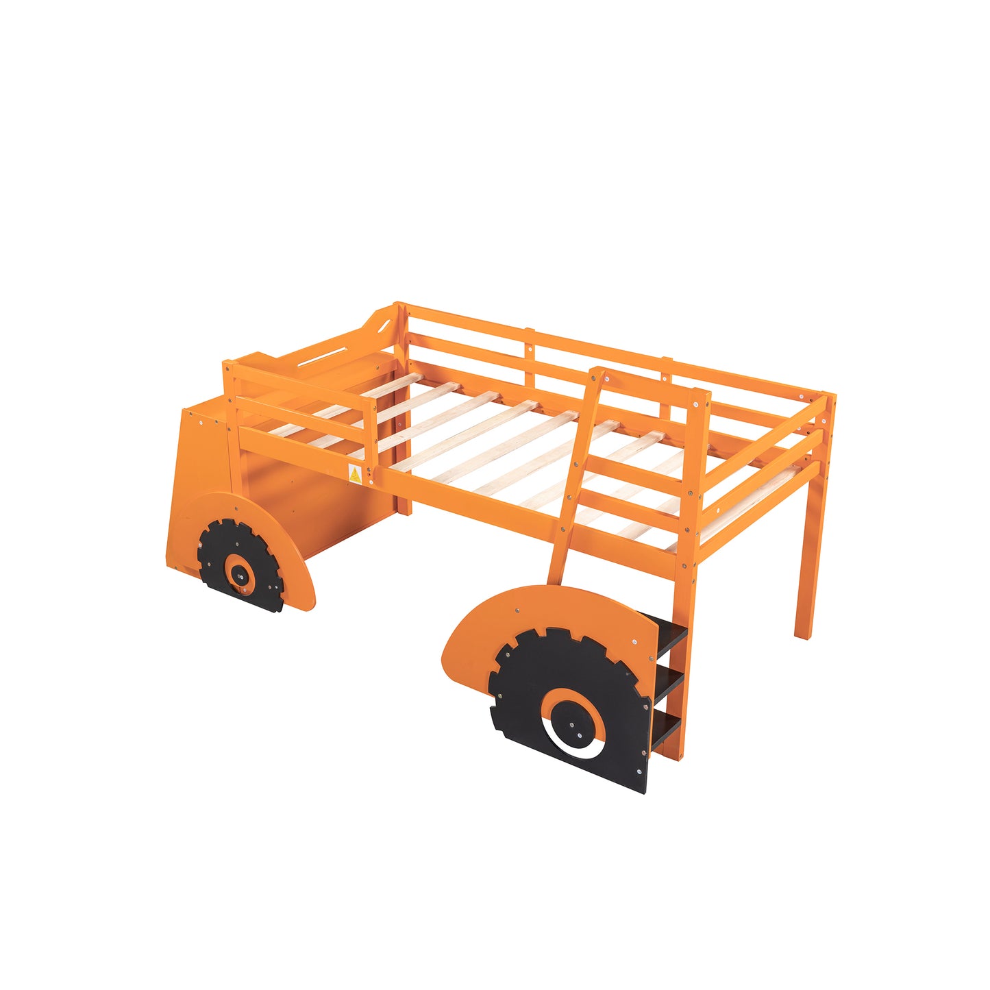 Twin Size Forklift Car-Shaped Loft Bed with Storage Shelves,Orange