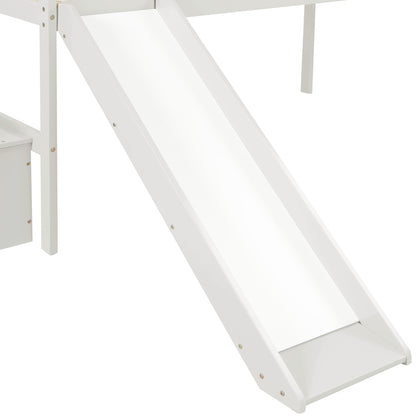 Loft Bed with Staircase, Storage, Slide, Twin size, Full-length Safety Guardrails, No Box Spring Needed, White \\\\n(Old Sku:W504S00004)