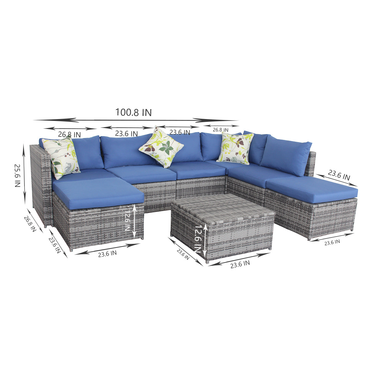 Outdoor Sectional Wicker Rattan Sofa Set with Cushion