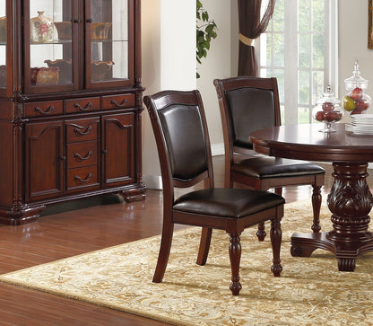 Gorgeous Formal Set of 2 Side Chairs Brown Color Rubberwood Dining Room Furniture Faux Leather Upholstered Seat