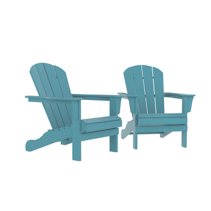 HDPE Adirondack Chair, Fire Pit Chairs, Sand Chair, Patio Outdoor Chairs,DPE Plastic Resin Deck Chair, lawn chairs, Adult Size ,Weather Resistant for Patio/ Backyard/Garden , Blue, Set of 2