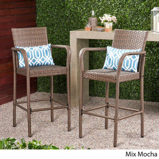 Stewart 30-Inch Outdoor Mix mocha Wicker Barstool (Set of 2)