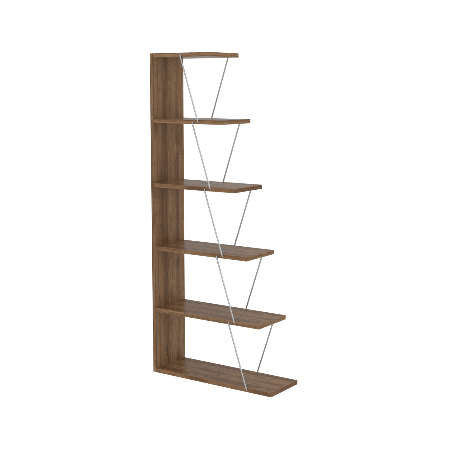 Furnish Home Store Modern 5 Tier Ladder Bookshelf Organizers, Narrow Bookshelf for Small Spaces Office Furniture Bookcase ,Walnut/Chrome