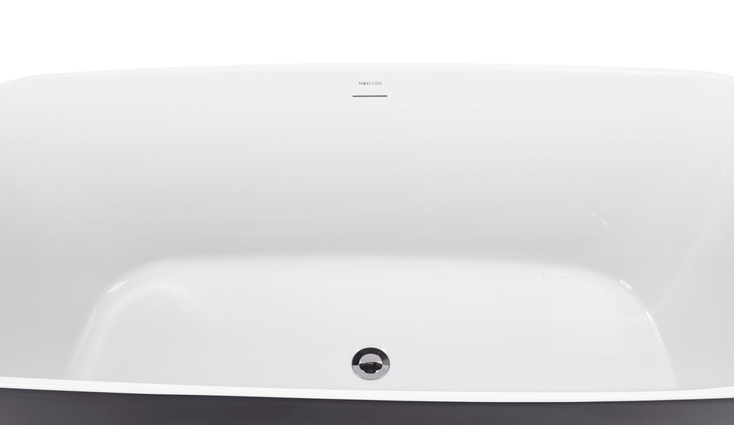 59" 100% Acrylic Freestanding Bathtub，Contemporary Soaking Tub，white inside and gray outside