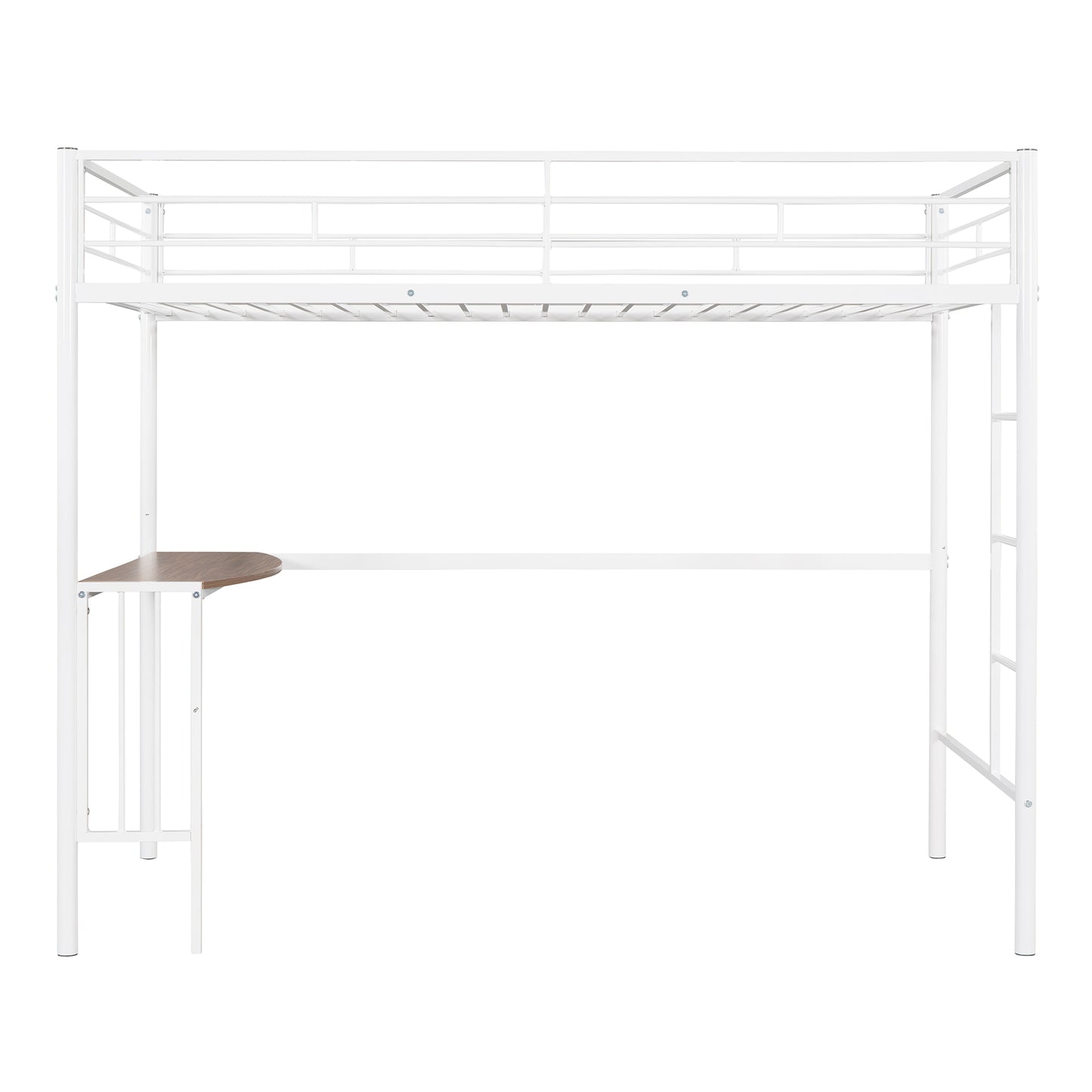 Twin Over Full Metal Bunk Bed with Desk, Ladder and Quality Slats for Bedroom, Metallic  White（OLD SKU :LP000092AAK）