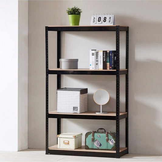 Storage Rack Shelving Unit Storage Shelf Steel Garage Utility Rack 4-Shelf Adjustable Shelves Heavy Duty Display Stand for Books, Kitchenware, Tools Bolt-Free Assembly 31.49"x 14.47"x 59” （Black）