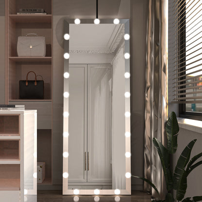 Modern Wall standing Bedroom Hotel Full Length Mirror with LED Bulbs Touch Control Whole Body Dressing Hollywood Vanity Mirror With 3 color Lights