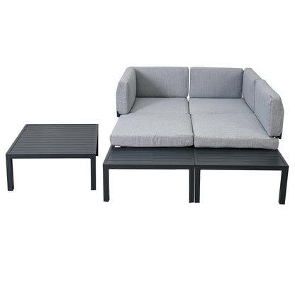 TOPMAX Outdoor 3-piece Aluminum Alloy Sectional Sofa Set with End Table and Coffee Table,Black Frame+Gray Cushion