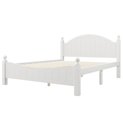 Traditional Concise Style White Solid Wood Platform Bed, No Need Box Spring, Queen