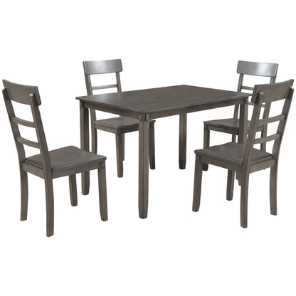 TREXM  5-piece Kitchen Dining Table Set Wood Table and Chairs Set for Dining Room (Gray)