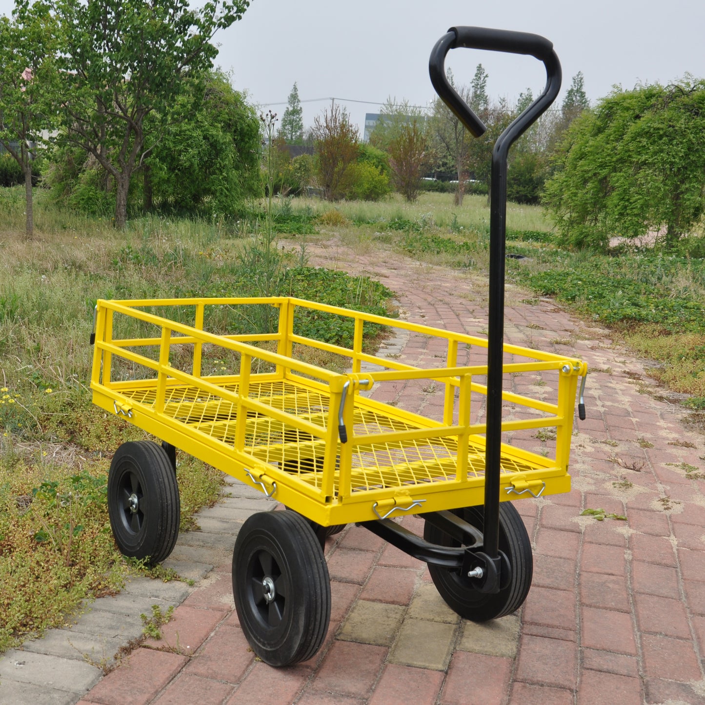 Tools cart Wagon Cart Garden cart trucks make it easier to transport firewood （Yellow colour）