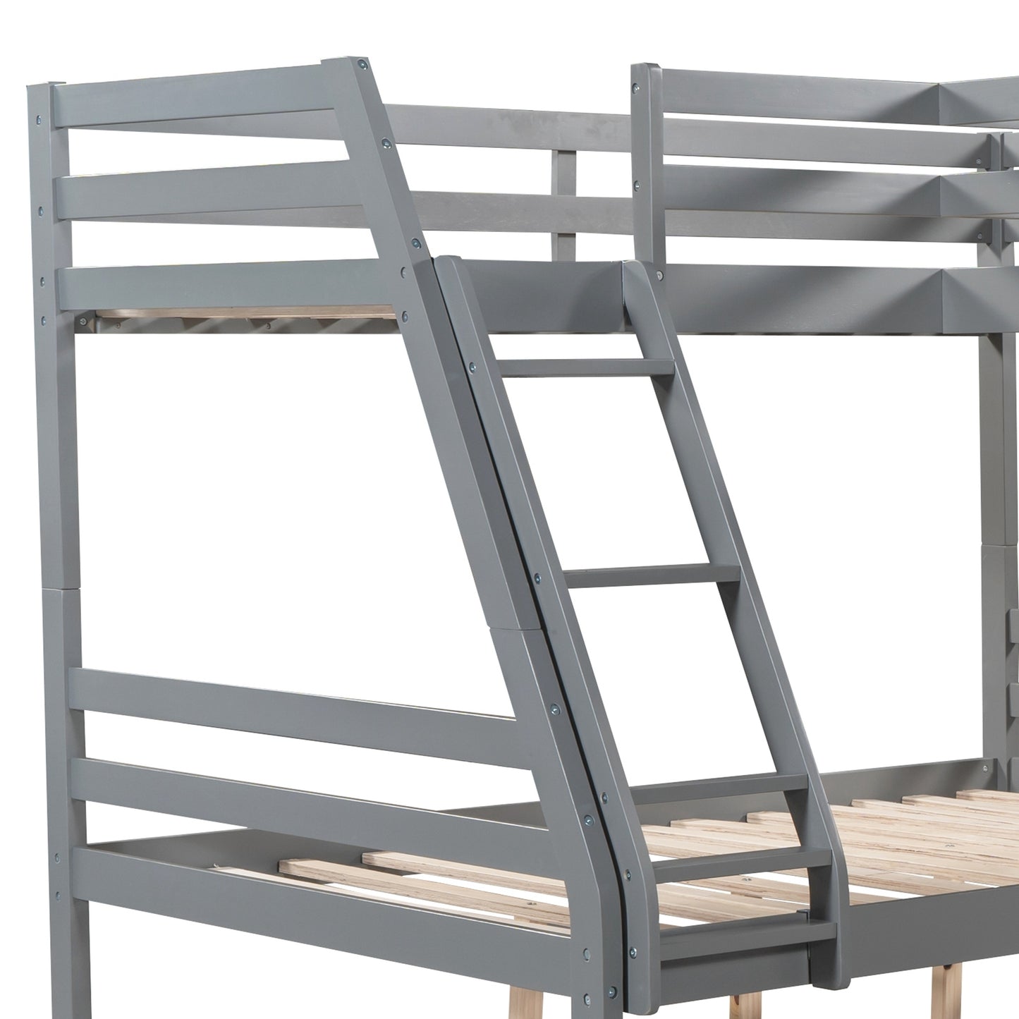 L-Shaped Twin over Full Bunk Bed and Twin Size Loft Bed with Built-in Desk,Gray