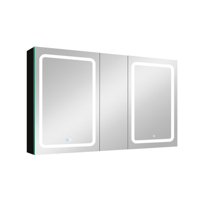 50x30 Inch LED Bathroom Medicine Cabinet Surface Mount Double Door Lighted Medicine Cabinet, Medicine Cabinets for Bathroom with Mirror Defogging, Dimmer Black