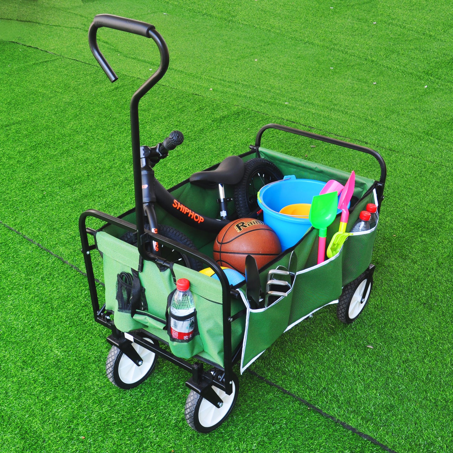 Folding Wagon Garden Shopping Beach Cart (Green)