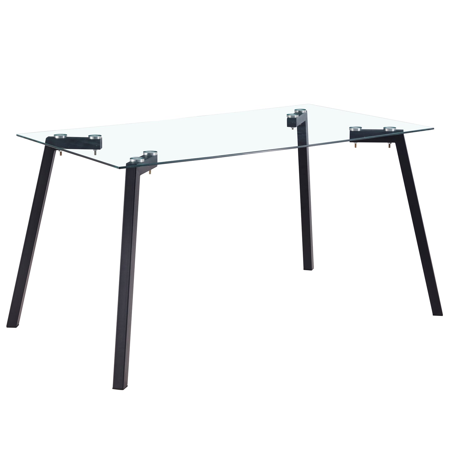 Modern Minimalist Rectangular Glass Dining Table for 4-6 with 0.31" Tempered Glass Tabletop and Black Coating Metal Legs, Writing Table Desk, for Kitchen Dining Living Room, 47" W x 30"D x 30" H