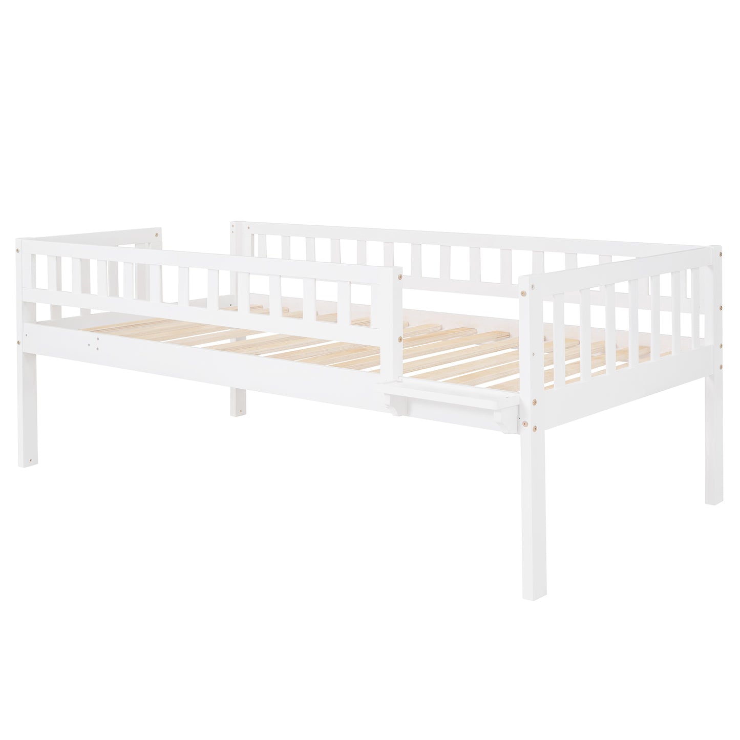 Twin-Over-Twin-Over-Twin Triple Bed with Built-in Ladder and Slide, Triple Bunk Bed with Guardrails, White(OLD SKU: LP000051AAK)