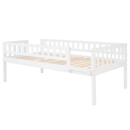 Twin-Over-Twin-Over-Twin Triple Bed with Built-in Ladder and Slide, Triple Bunk Bed with Guardrails, White(OLD SKU: LP000051AAK)