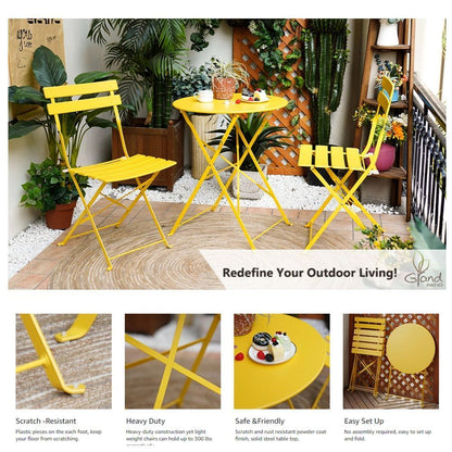 2 Person Bistro Set, 23.6" long Round Table and 2 Chairs, Yellow