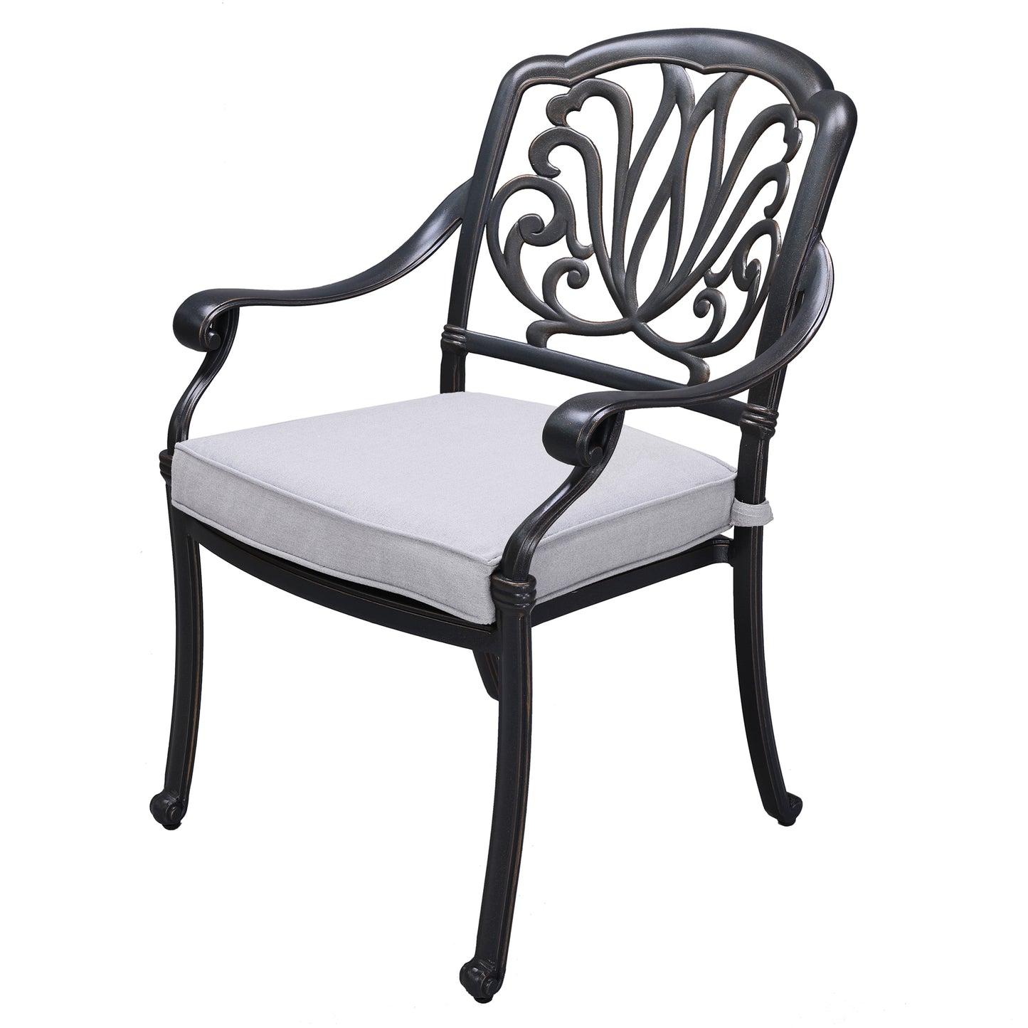 Patio Outdoor Aluminum Dining Armchair With Cushion, Set of 2, Cast Silver