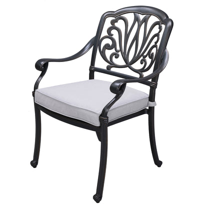 Patio Outdoor Aluminum Dining Armchair With Cushion, Set of 2, Cast Silver