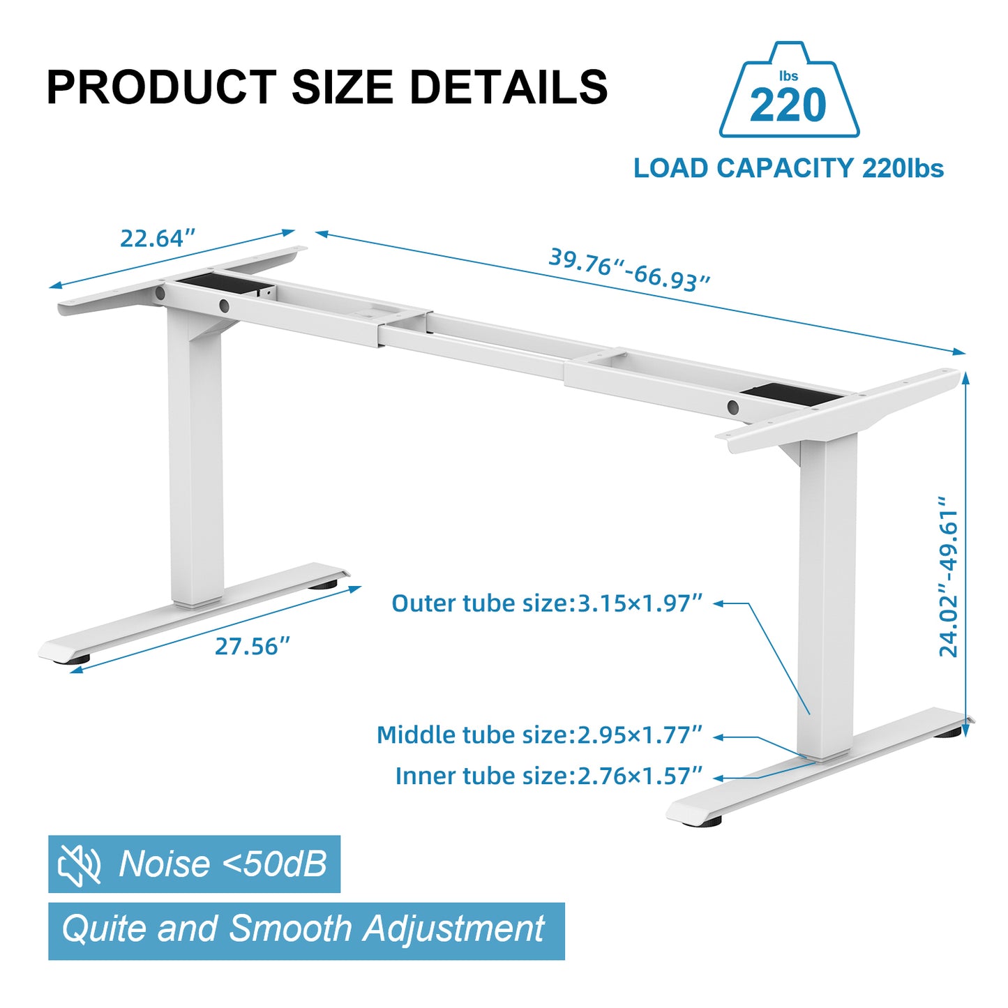 Electric Standing Desk  with Dual Motor  3-Stage Height Adjustable Sit Stand Desk Computer Workstation with USB Charge，White