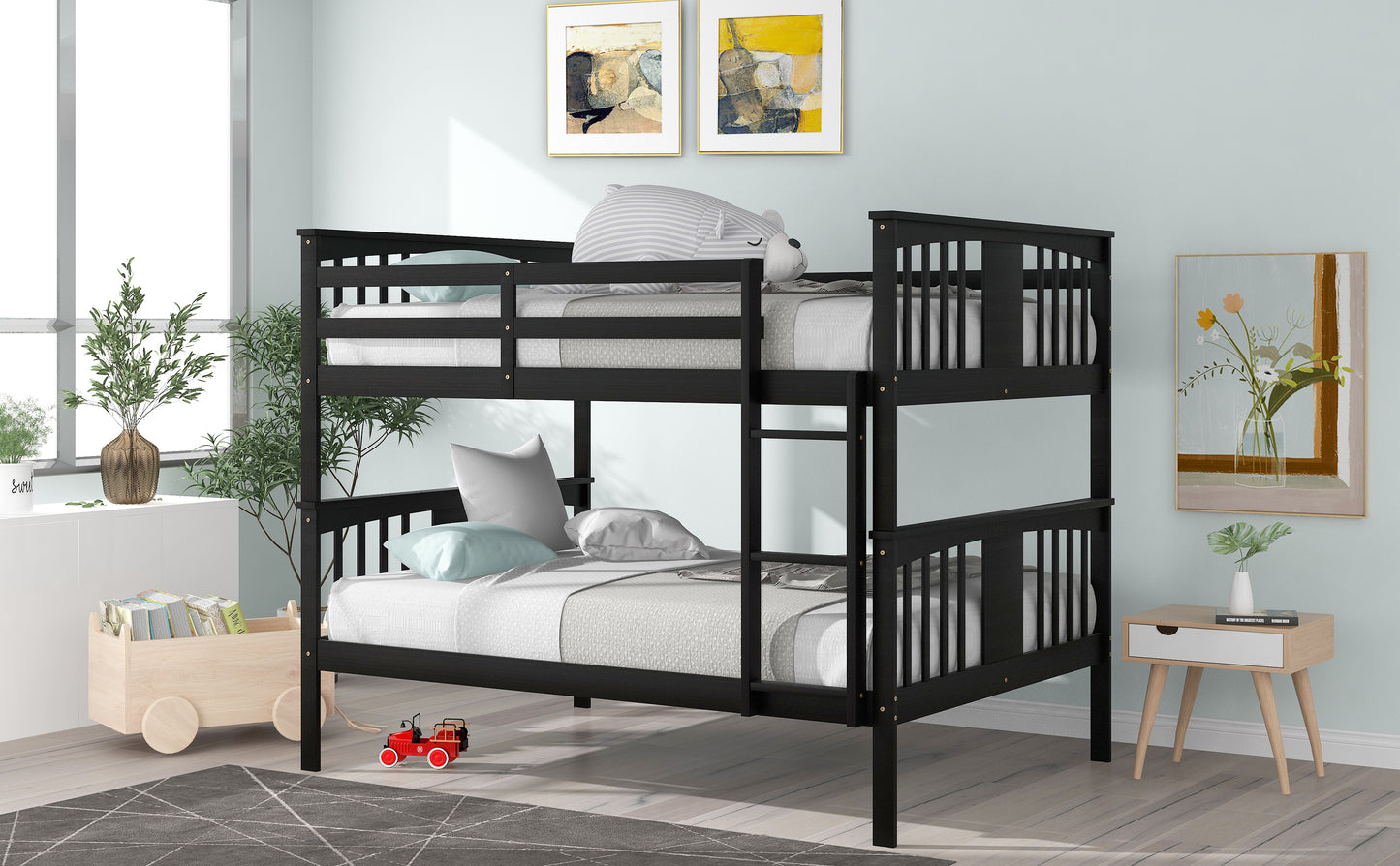 Full over Full Bunk Bed with Ladder for Bedroom, Guest Room Furniture-Espresso(OLD SKU :LP000203AAP)