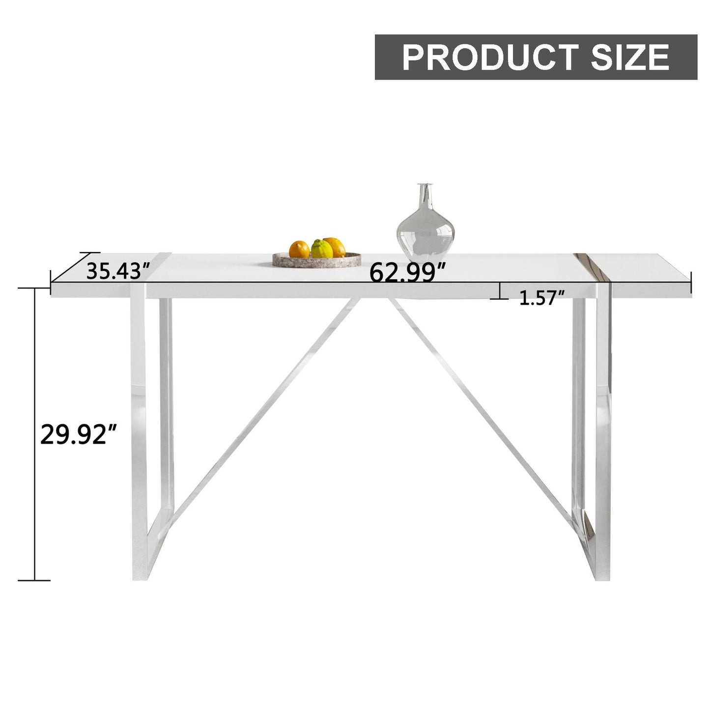 Rustic Industrial Rectangular MDF Wood White Dining Table For 4-6 Person, With 1.6" Thick Engineered Wood Tabletop and plating Metal Legs, For writing DeskKitchen terrace Dining Living Room,