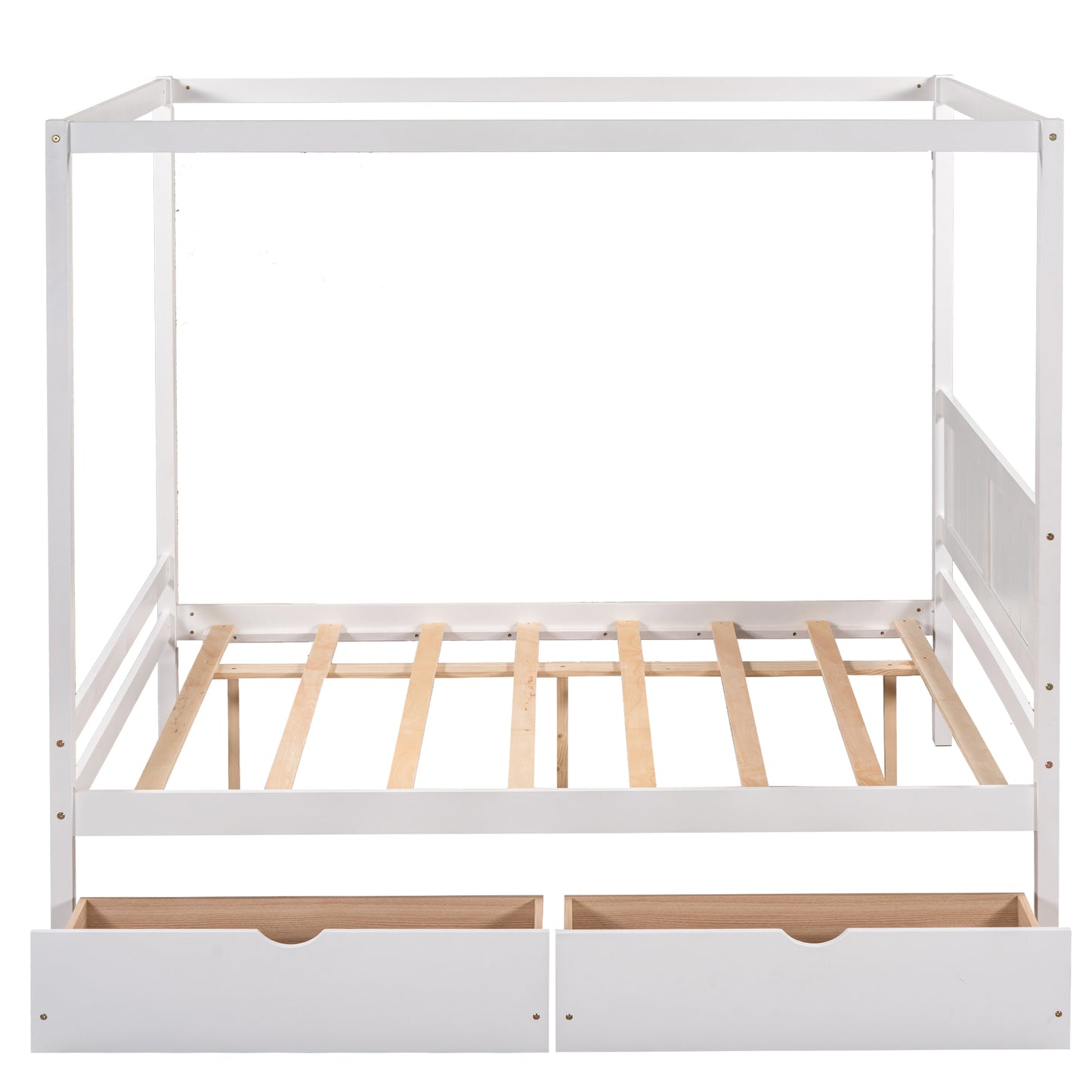 Full Size Canopy Platform Bed with Two Drawers,With Slat Support Leg,White